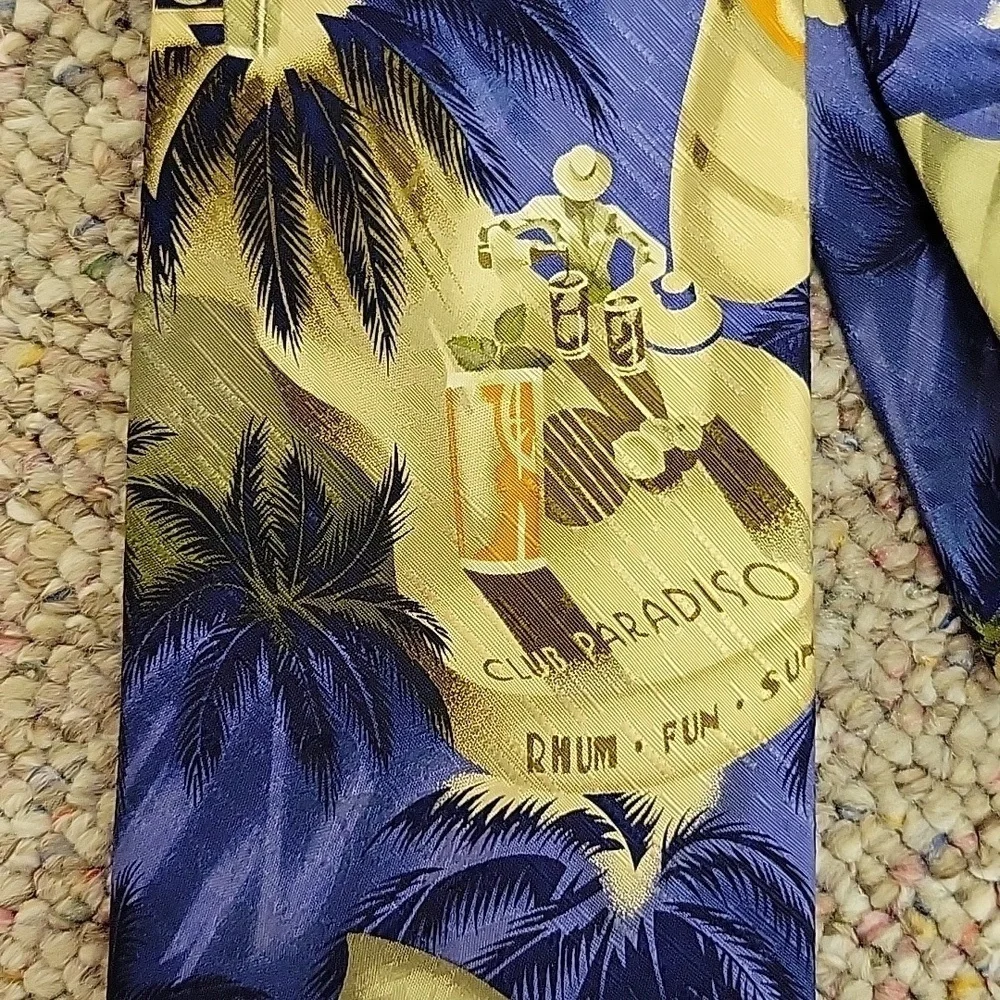 Tommy Bahama, Men's Blue and Green Tropical Tie, Hand Sewn, Silk